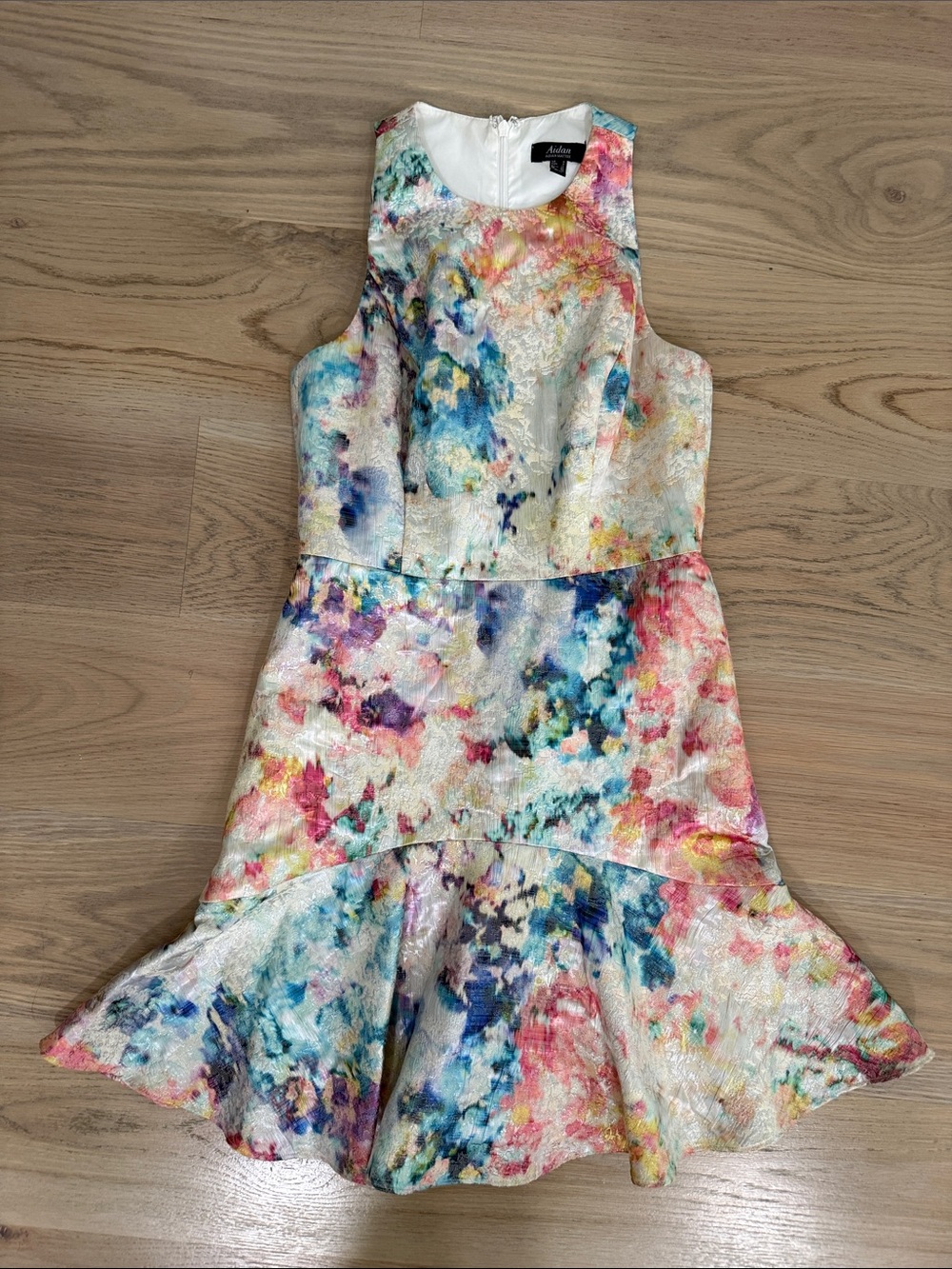 Aidan Mattox Floral Metallic Jacquard Halter Drop Waist Mini Dress Size 6